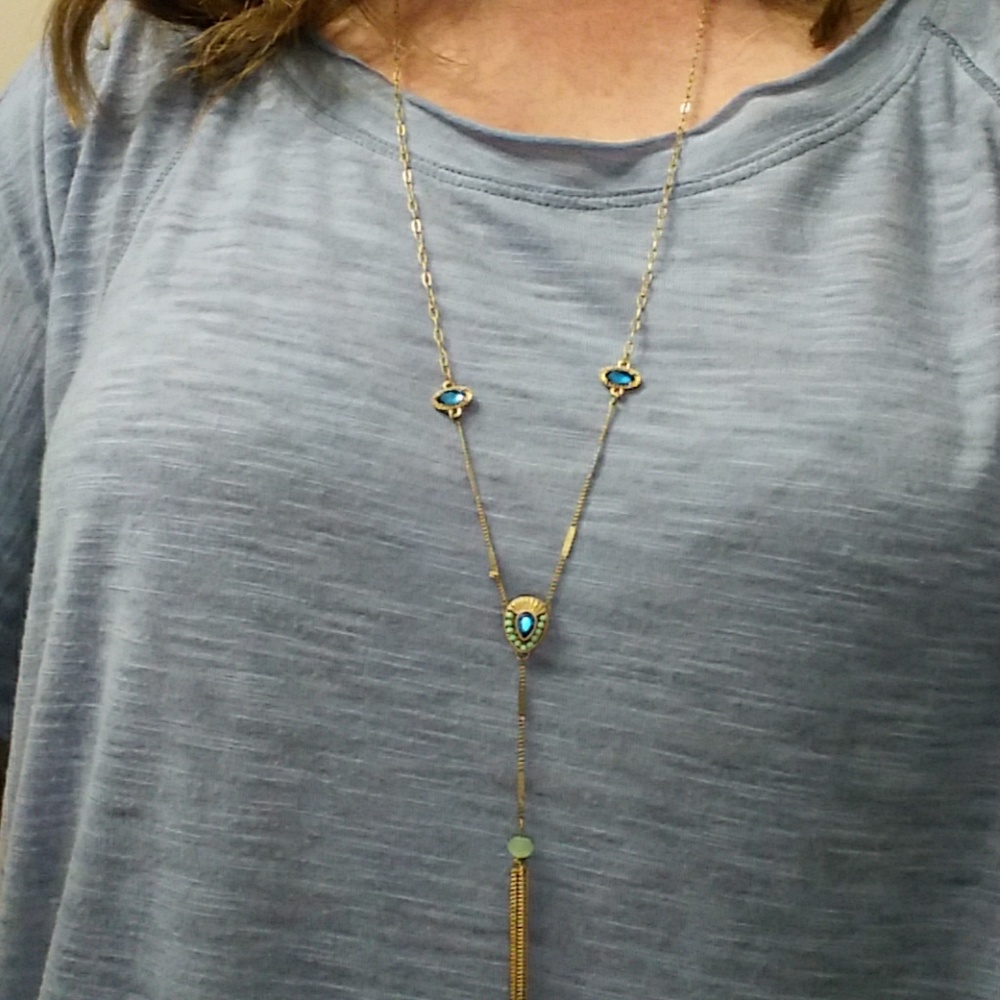 Long blue and mint delicate necklace
